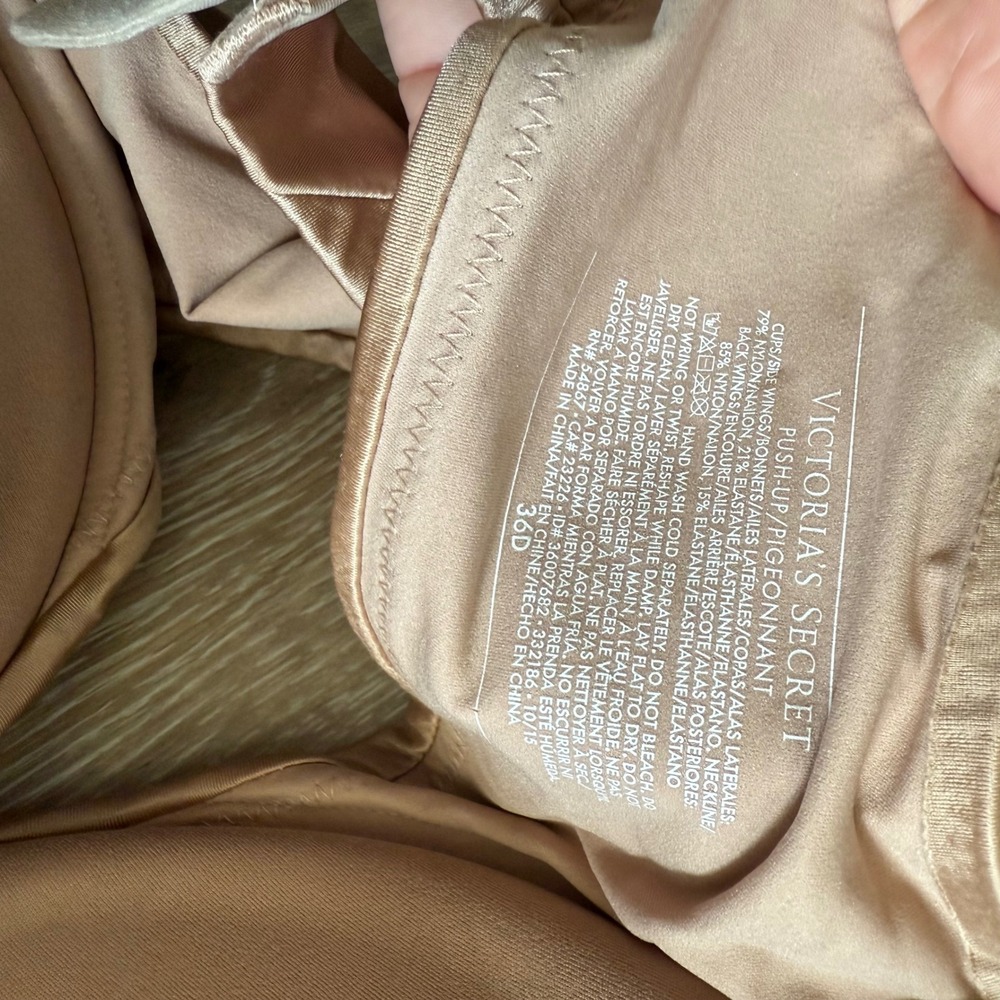 Victoria's Secret Push‎ Up Bra Nude Tan Teo Toned 36D lingerie top low cut - Picture 7 of 8